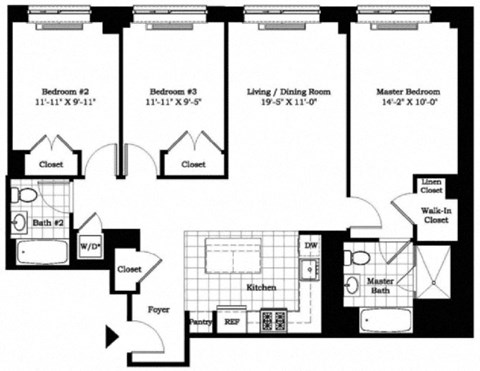Three Bedroom Floor Plan at The Balton Affordable Apartments in New York City