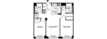 Two Bedroom Floor Plan at The Balton Affordable Apartments in New York City