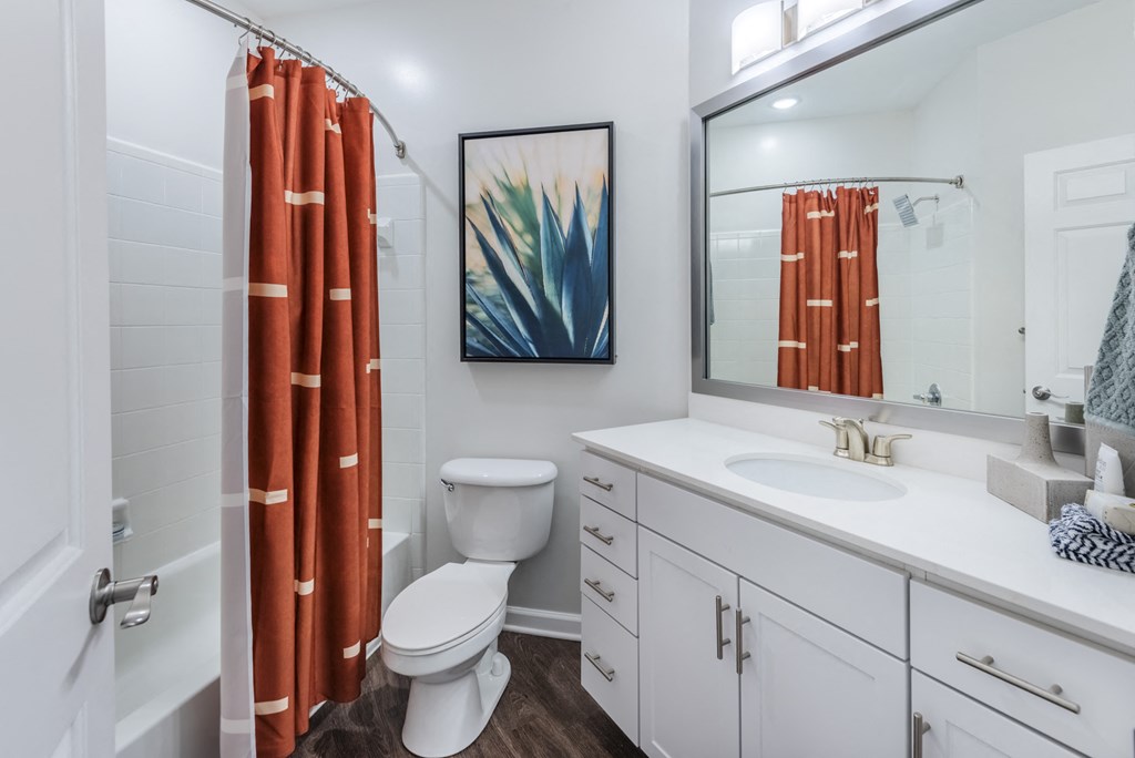 a bathroom with a shower and a toilet and a sink