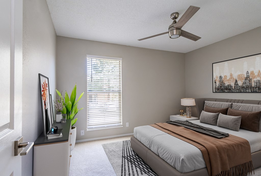 Bedroom with plush carpeting  Bedroom with plush carpeting  at Acacia Gardens, Albuquerque, NM, 87111
