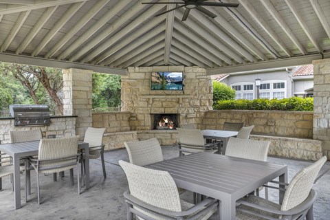 Poolside Patio with Outdoor TVs Poolside Patio with Outdoor TVs at River Stone Ranch, Austin, Texas
