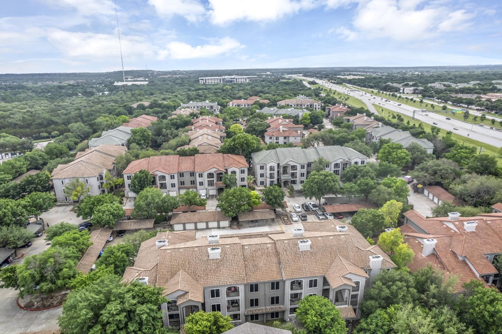 Aerial view of community at River Stone Ranch, Austin