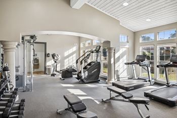 fitness center with cardio equipment & free weights