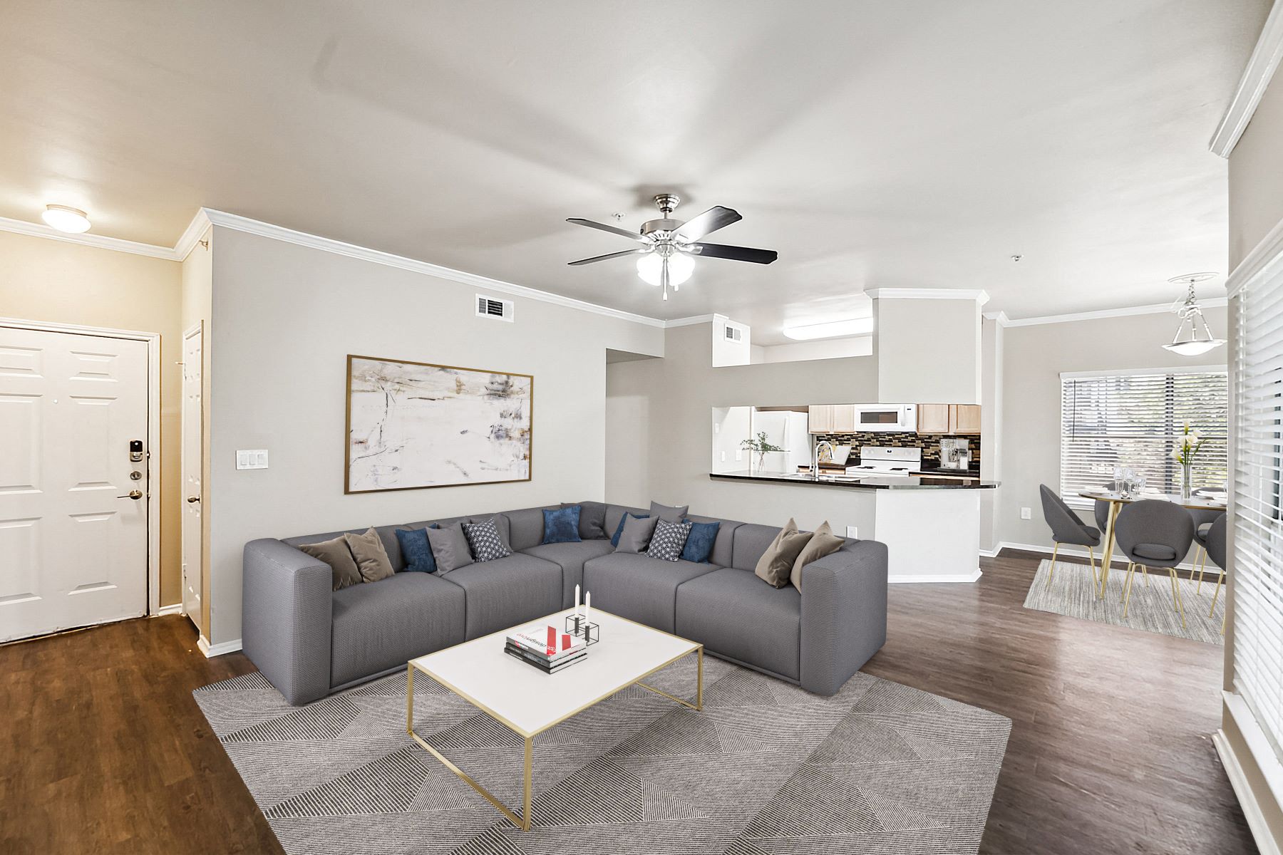 a living room with a couch and a coffee table