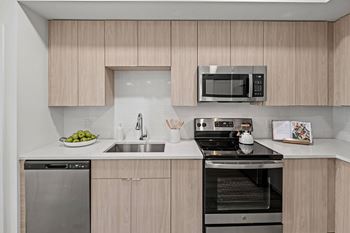 A modern kitchen with stainless steel appliances