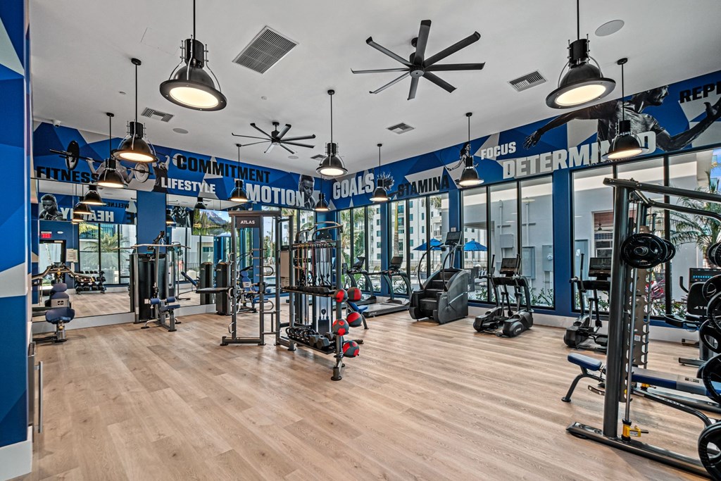 A gym with a variety of equipment
