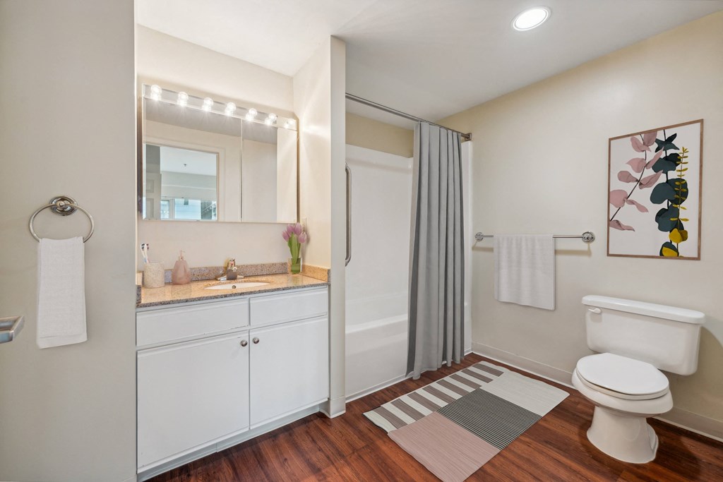 a bathroom at the Residences at Manchester Place in Manchester, New Hampshire