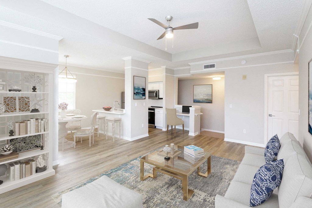 a living room with a couch and a coffee table  at Ashlar, Fort Myers, Florida
