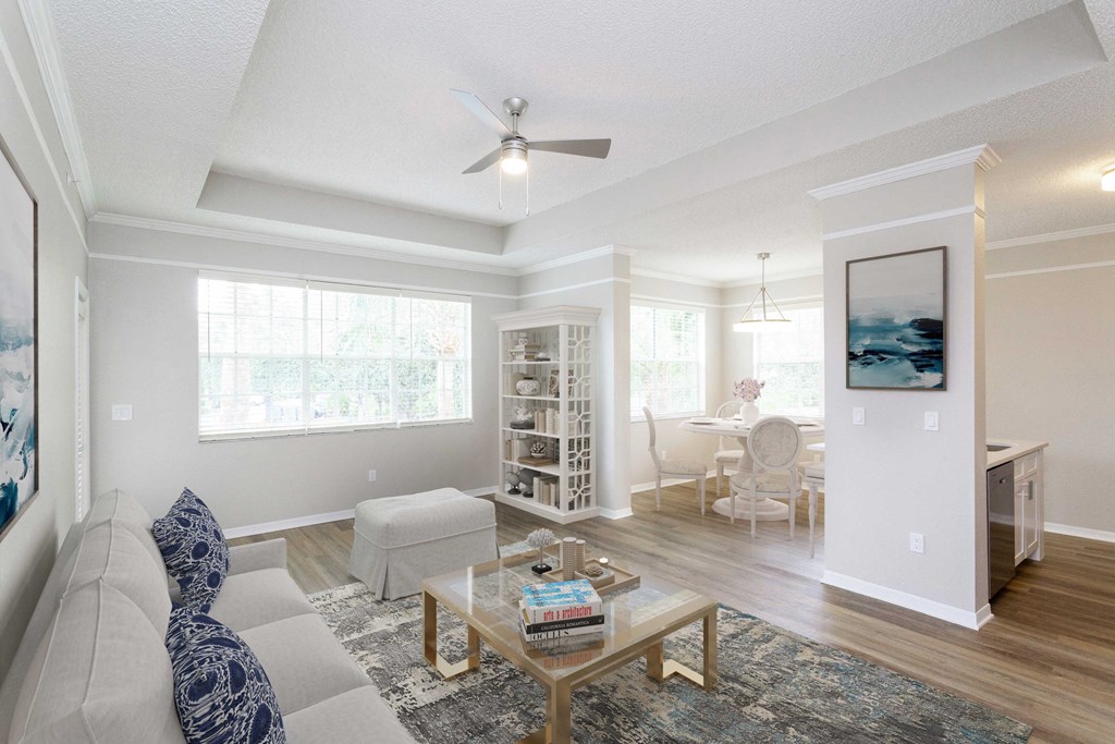 a living room with a couch and a coffee table  at Ashlar, Florida