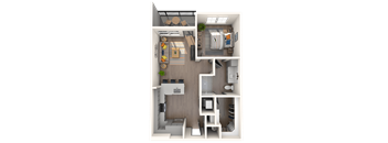 A 3D floor plan view of the A1 Floorplan at The District at Rosemary