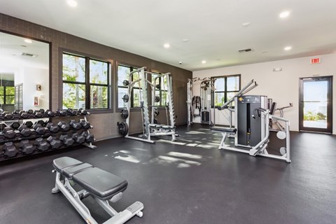 Fully equipped fitness center at Ashlar apartments in Fort Myers, Florida