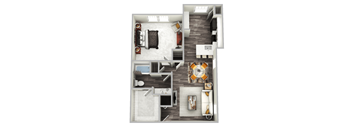 a floor plan of a one bedroom apartment with a bathroom and living room at Emblem Alpharetta, Alpharetta, GA, 30009