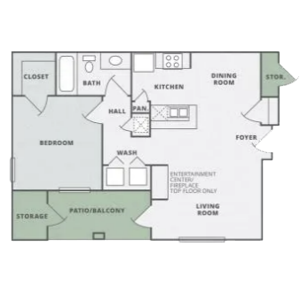 a floor plan of a one bedroom apartment at Thornberry Apartments, Charlotte North Carolina