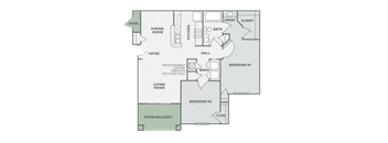 a floor plan of a two bedroom apartment at Thornberry Apartments, North Carolina