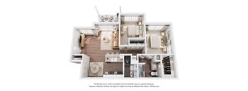 3D floor plan with three bedrooms and bathroom at Bella Vista on Park Apartments, Plant City, FL 33563