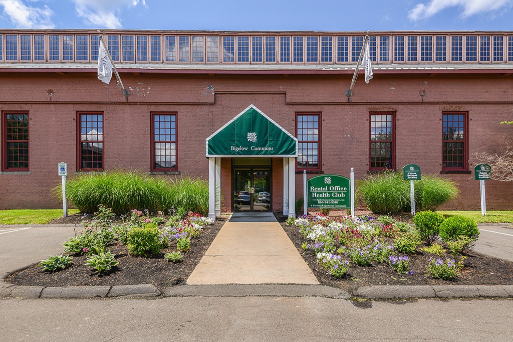 Entrance to leasing center at Bigelow Commons, Enfield, CT, 06082