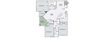 a floor plan of a 3 bedroom apartment in Charlotte at Thornberry Apartments, Charlotte, NC