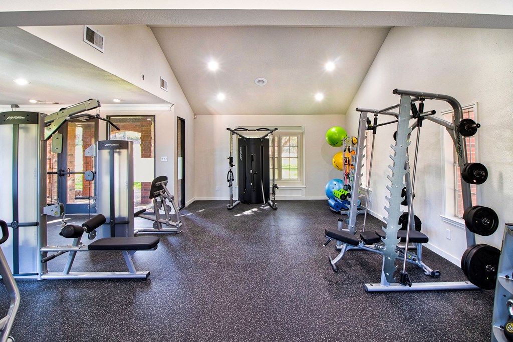 Fitness center features cardio & weight equipment Fitness Center at Channings Mark, Austin, TX