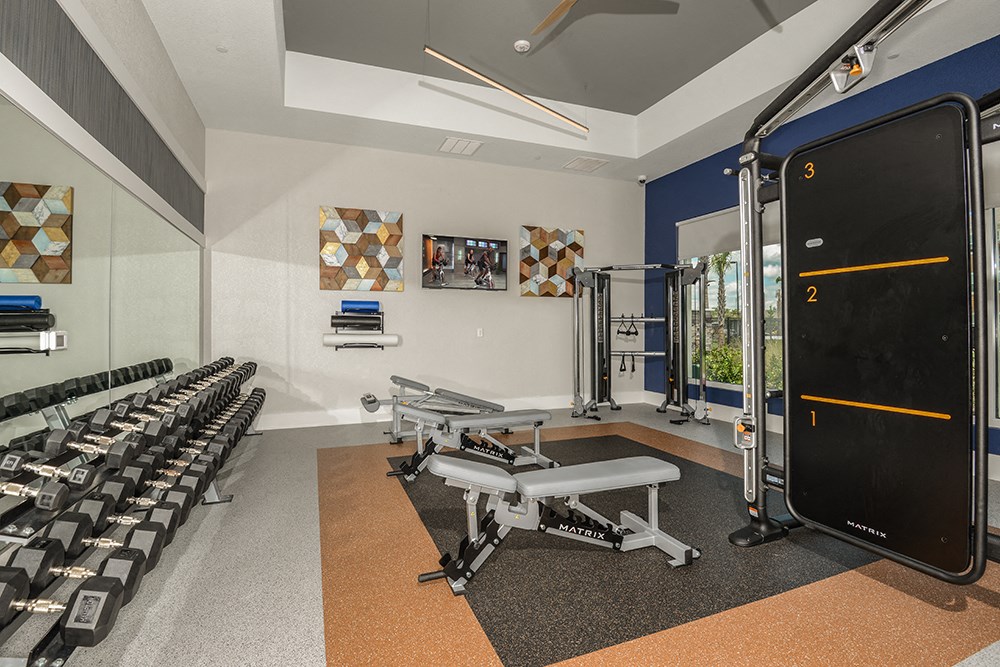 Fitness center with weights at Echo Lake, Florida, 34211