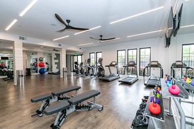 a gym with cardio equipment and weights - Photo Gallery 2