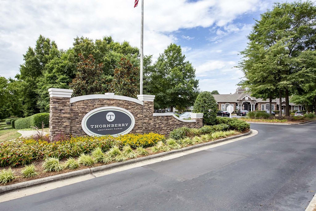 the sign at the entrance to the front of an apartment community at Thornberry Apartments, Charlotte