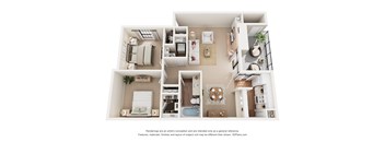 A 3D floor plan of a house with multiple rooms.