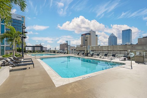 A large swimming pool on the roof of Element apartments