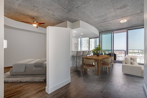 An open-concept living and dining space