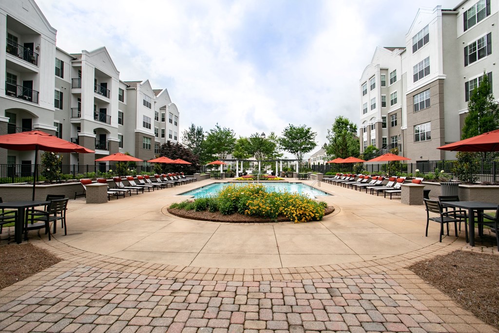 Swimming pool and outdoor pavilion at Emblem Alpharetta, Alpharetta, 30009