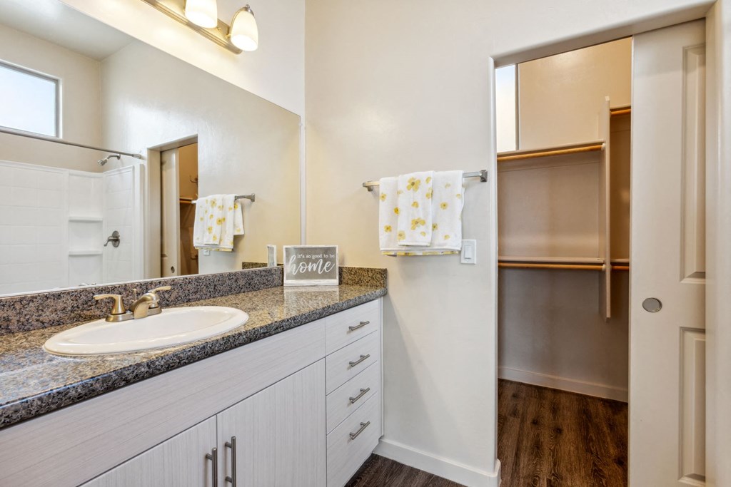 a bathroom with a sink and a mirror at Pima Canyon, Tucson, AZ