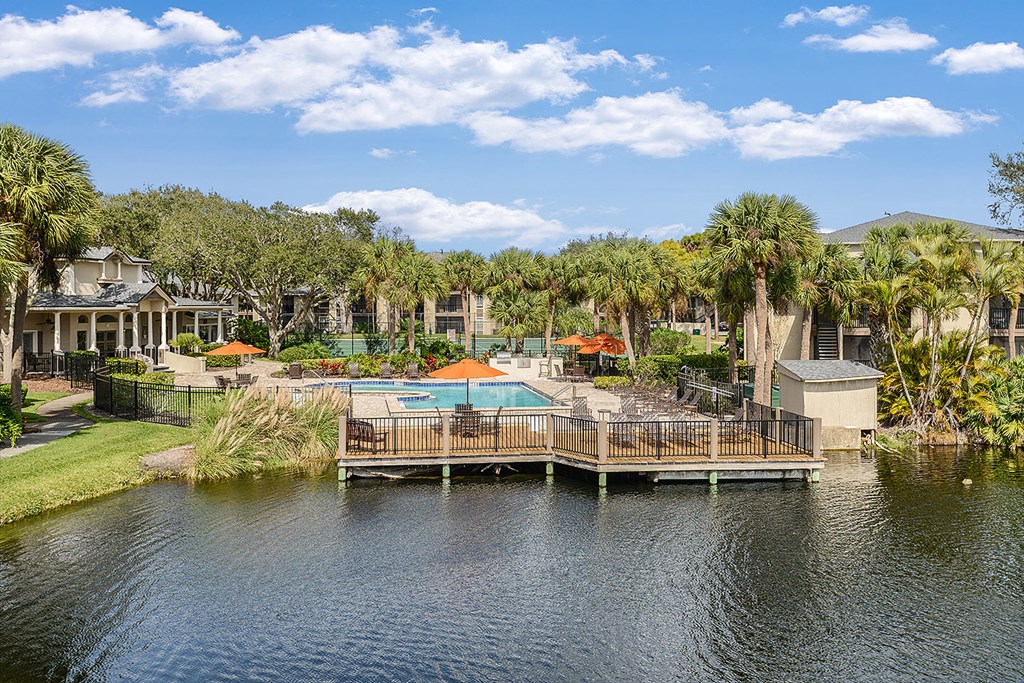 Aerial view of pool and sundeck at Lakes at Suntree, Florida, 32940
