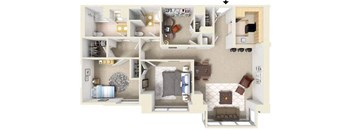 2 Bed 2 Bath 1118 SF Floor Plan at Residences at Manchester Place, Manchester