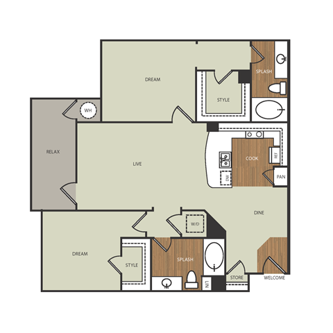 a floor plan of a two bedroom apartment at Estate at Woodmen Ridge, Colorado Springs