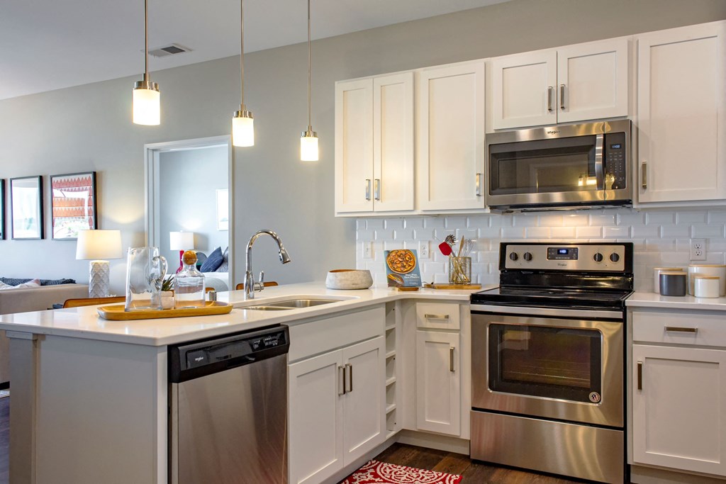 Kitchen with stainless steel appliances at SoRoc On Maine, Rochester, MN