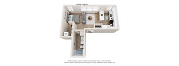 a stylized floor plan with a bedroom and a living roomat SoRoc On Maine, Rochester, 55904