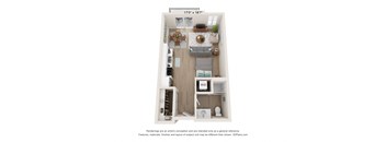 a stylized floor plan of a 1 bedroom apartmentat SoRoc On Maine, Rochester, MN