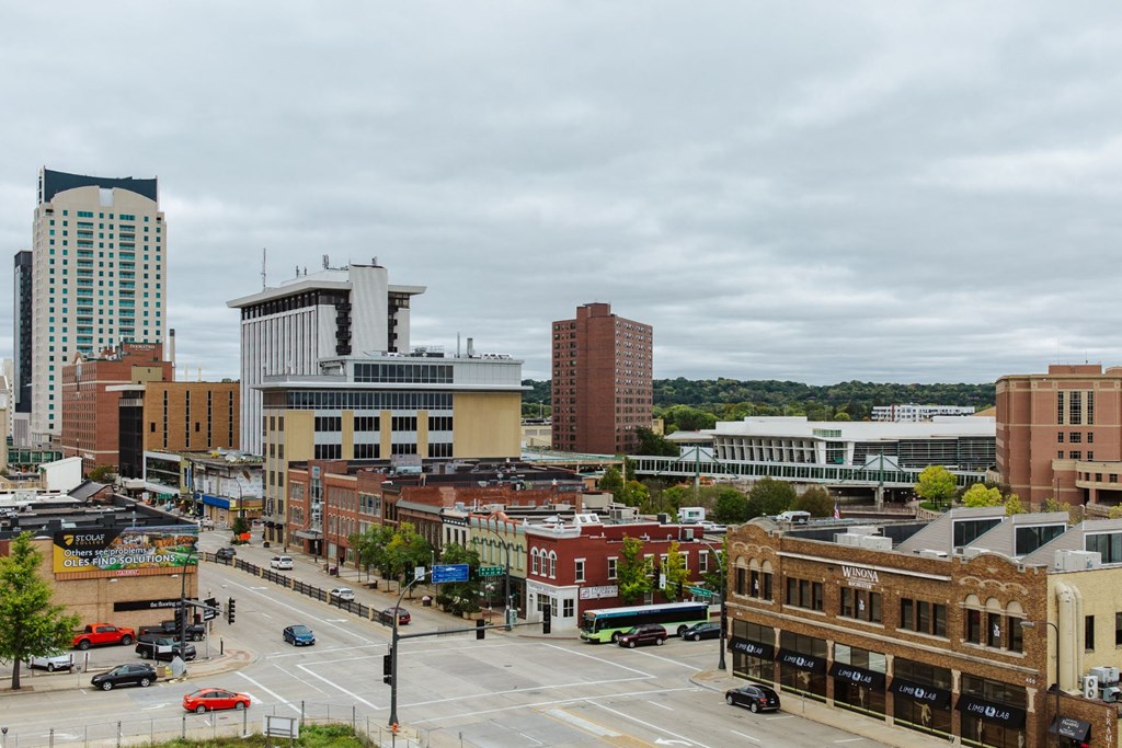a view of the city from the top of a building at Maven on Broadway, Rochester