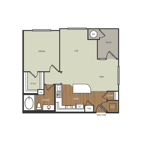 a floor plan of a one bedroom apartment at Estate at Woodmen Ridge, Colorado Springs, CO 80923