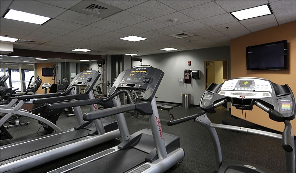 The fitness center is open 24 hours a day at Residences at Manchester Place, Manchester, NH