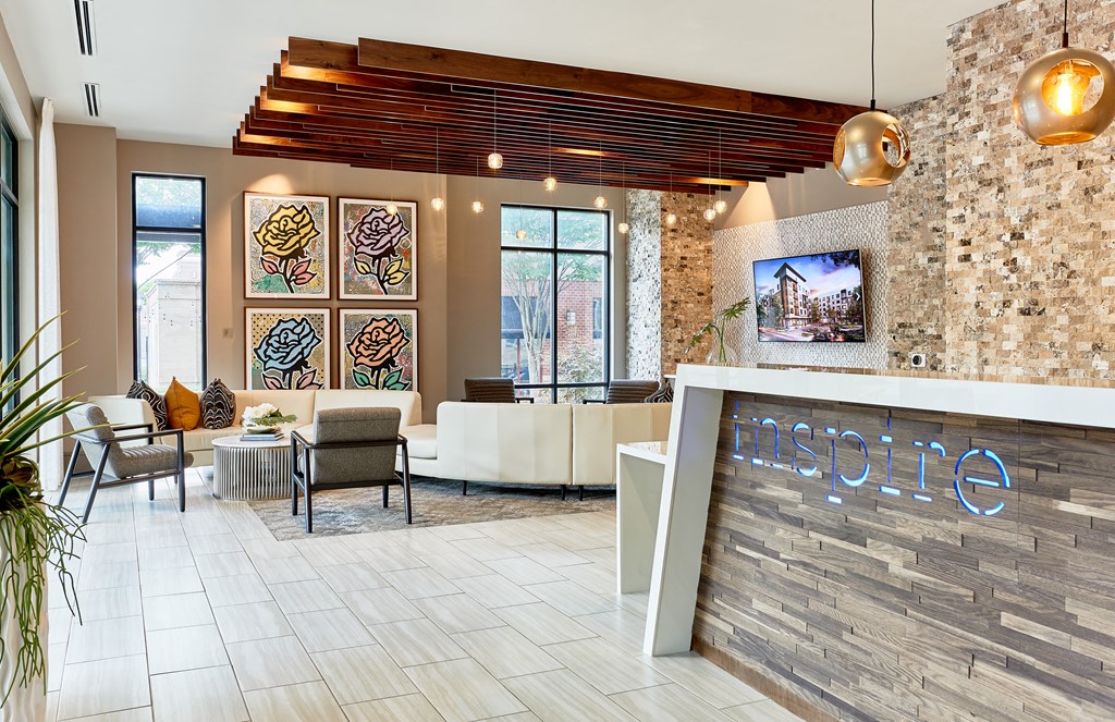 Lobby and lounge area at Inspire, Charlotte, NC, 28211