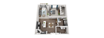 a 3d rendering of a bedroom with a bathroom and a living roomat SoRoc On Maine, Minnesota, 55904