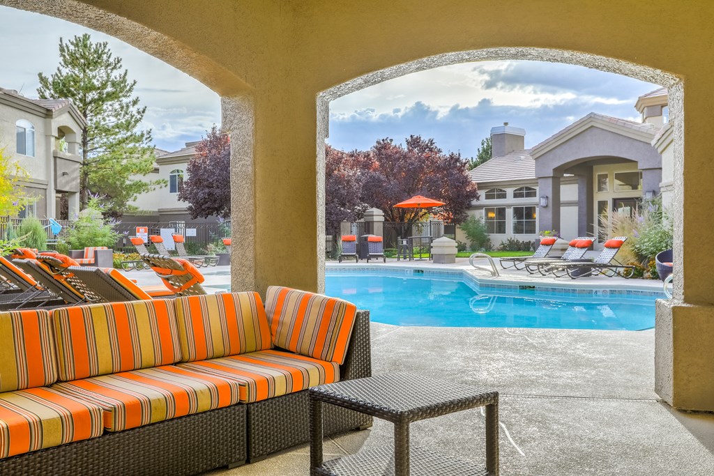 Covered lounge seating at Arterra, Albuquerque, NM, 87113