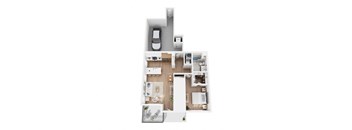 Apartment A floor plan showing a one bedroom, one bathroom apartment with an attached garage