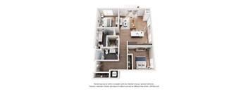 A 3D floor plan of a house with labeled rooms.