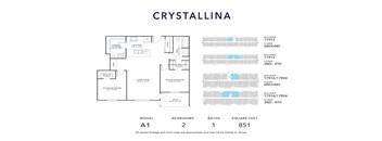 A floor plan for a model A1 Crystallina with 2 bedrooms and 1 bath.
