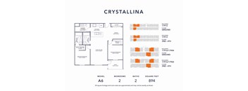 A drawing of a floor plan for a model a6 with 2 bedrooms and 2 bathrooms.