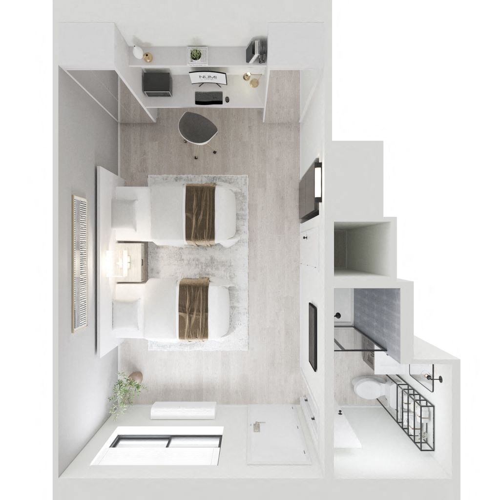 a rendering of the interior of a 1 bedroom apartment