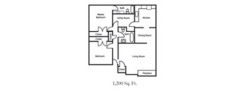 A floor plan of a 1,200 square foot home.