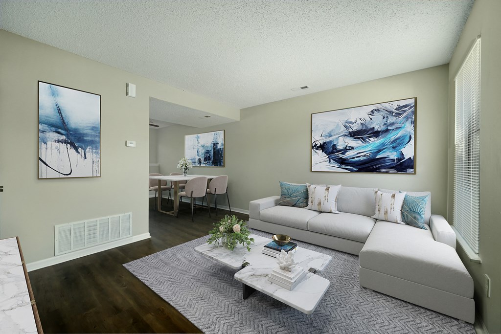 a living room with a couch and a coffee table