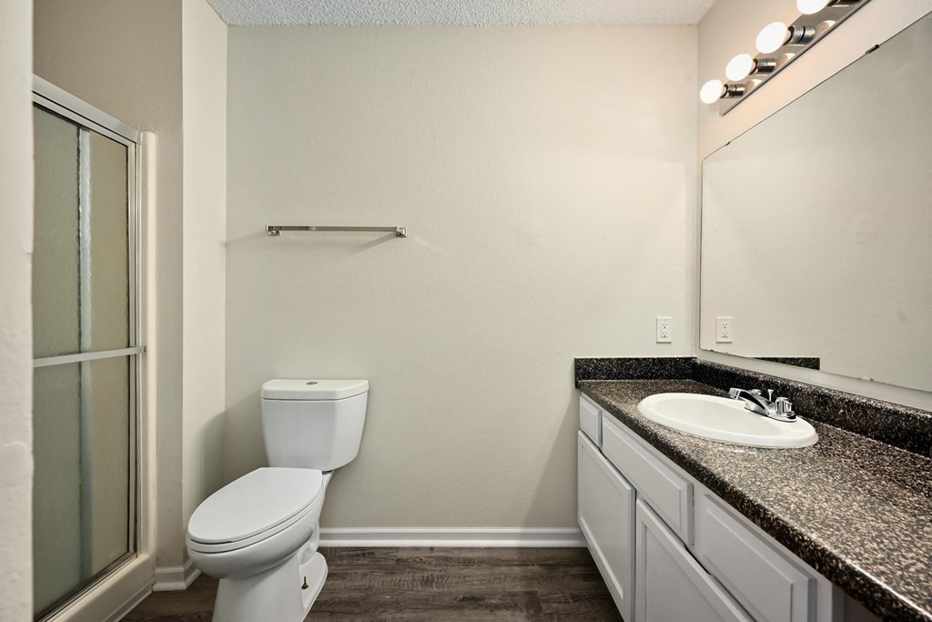 a bathroom with a toilet and a sink and a shower